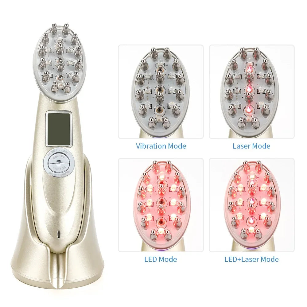 New Laser Hair Regrowth Comb Anti Hair Loss Therapy Hairbrush Head Massager Infrared RF Nano LED Light EMS Vibration Brush