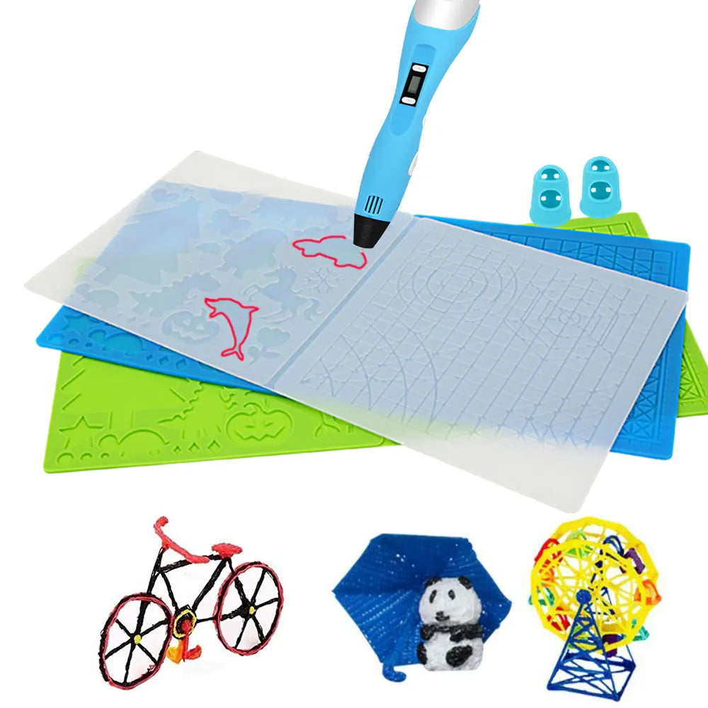 Kids 3D Printing Pen Silicone Design Pad with Basic Template Equipped With 2 Silicone Finger Caps Excellent DIY  3D Pen Drawing