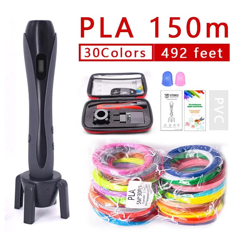 Timook 3D Pen With 30colors150/100M 1.75mm  PLA, Brilliant Colour Filament With Beautiful Stron Bag Can Use Power Bank Supply