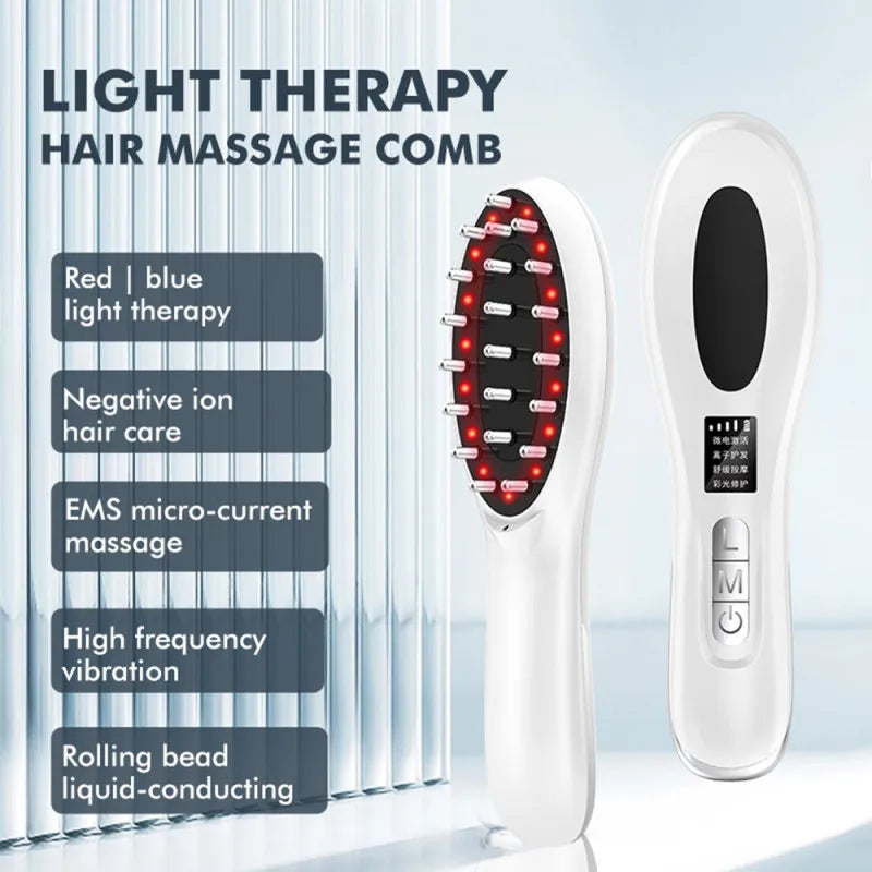 EMS Electric Massage Comb Vibration LED Blue Red Light Therapy Hair Massage Scalp Brush for Hair Growth Anti Hair Loss