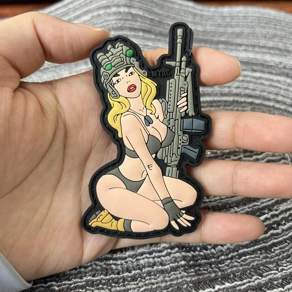 Sexy Tactical Girl Patch 3D PVC Beautiful Woman Patches Backpack Embroidery Sticker Hook and Loop Badges Military Accessories